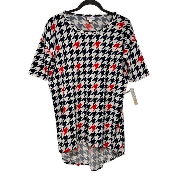 LulaRoe Irma Tunic Short Sleeve Red White Navy Blue Houndstooth XXS-XS 00-0 - Picture 3 of 12